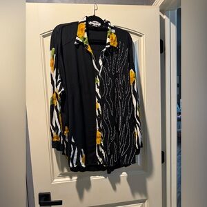 Women’s vintage We Be Bop Long sleeve beaded blouse black abstract sz 1X